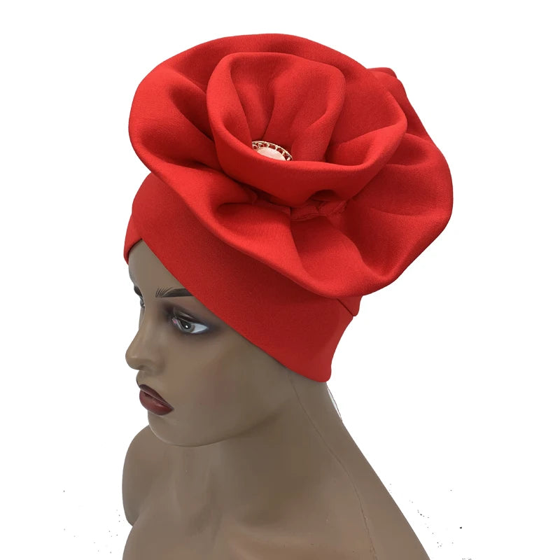 Big Flower Turban Bonnet Fashion Women's Head Wraps African Auto Gele Headties Muslim Headscarf Caps