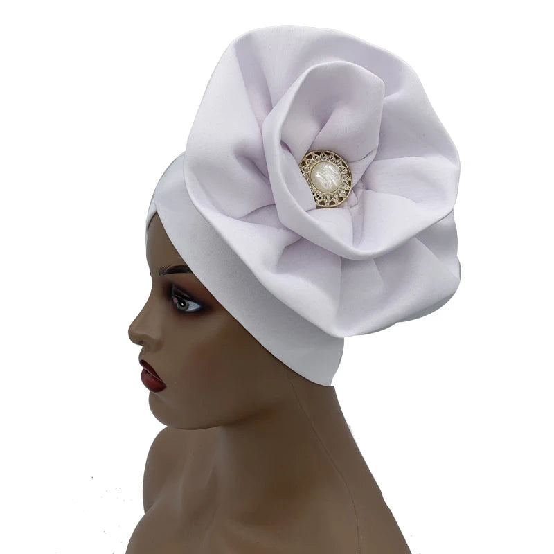 Big Flower Turban Bonnet Fashion Women's Head Wraps African Auto Gele Headties Muslim Headscarf Caps