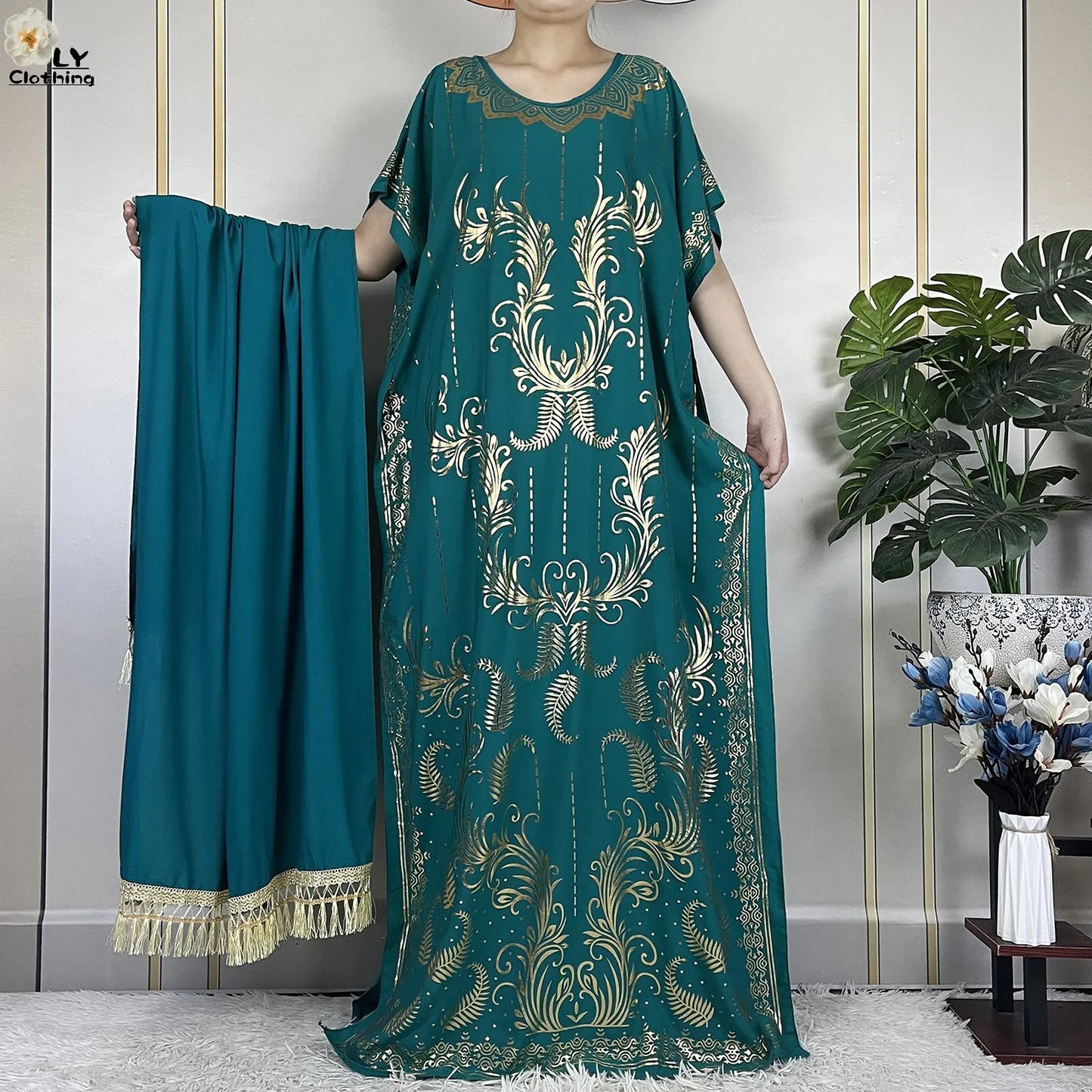 New Summer Abaya For Women Casual Short Sleeve Soft Cotton Dress Dubai Kaftan Loose Lady Maxi Islam African Dress With Big Scarf