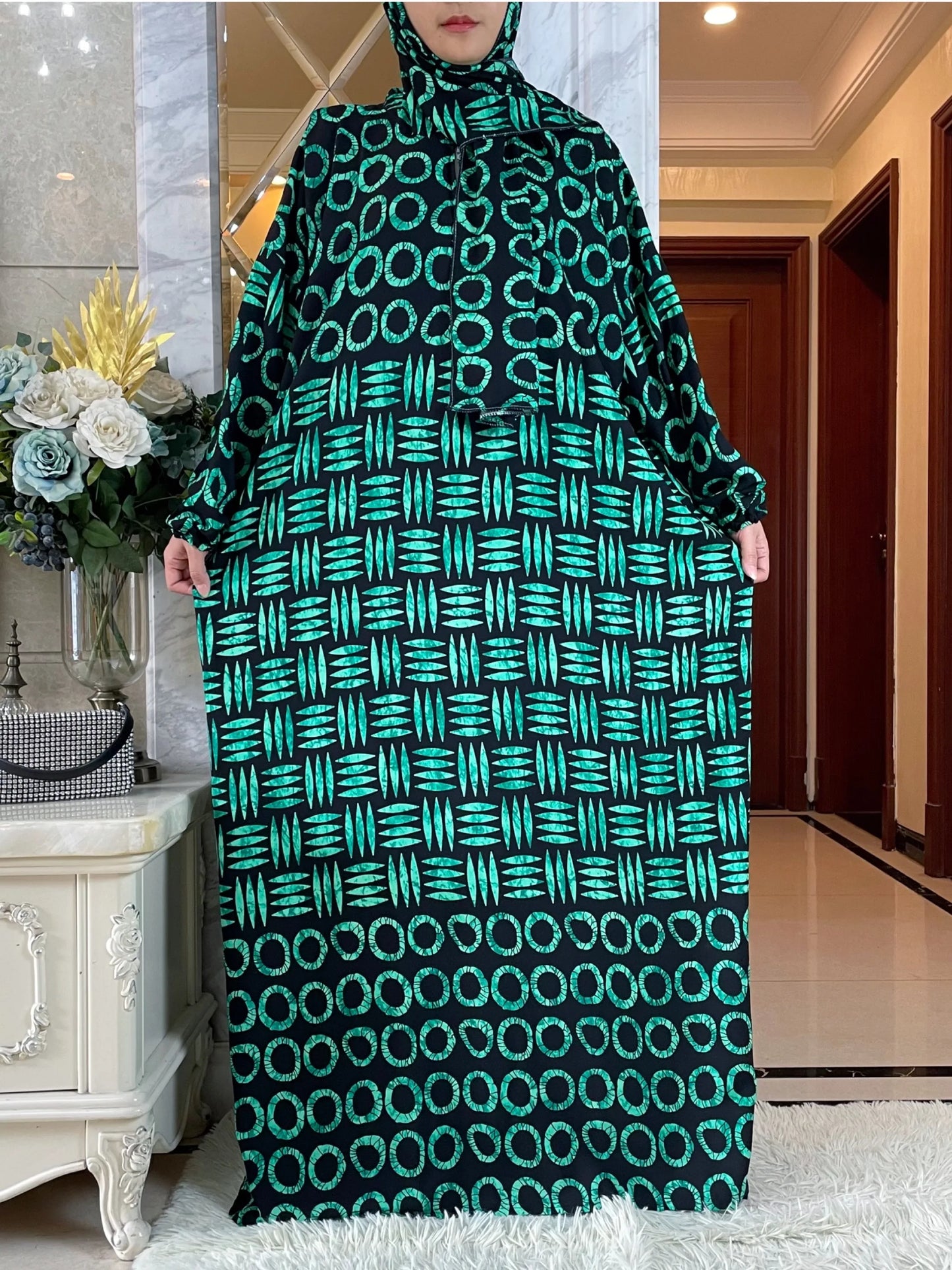 Nesw Spring Muslim Cotton Abaya Women Ramadan Prayer Dubai Turkey Middle East Femme Robe Floral Loose African Dress Turban Joint