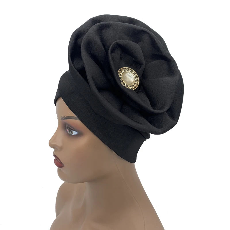 Big Flower Turban Bonnet Fashion Women's Head Wraps African Auto Gele Headties Muslim Headscarf Caps