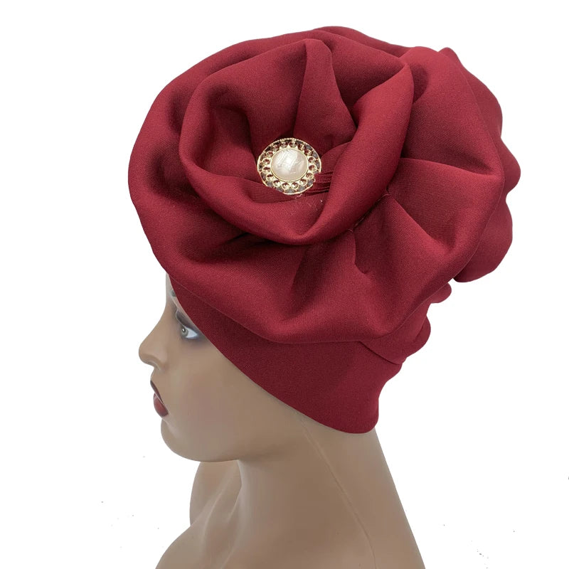 Big Flower Turban Bonnet Fashion Women's Head Wraps African Auto Gele Headties Muslim Headscarf Caps