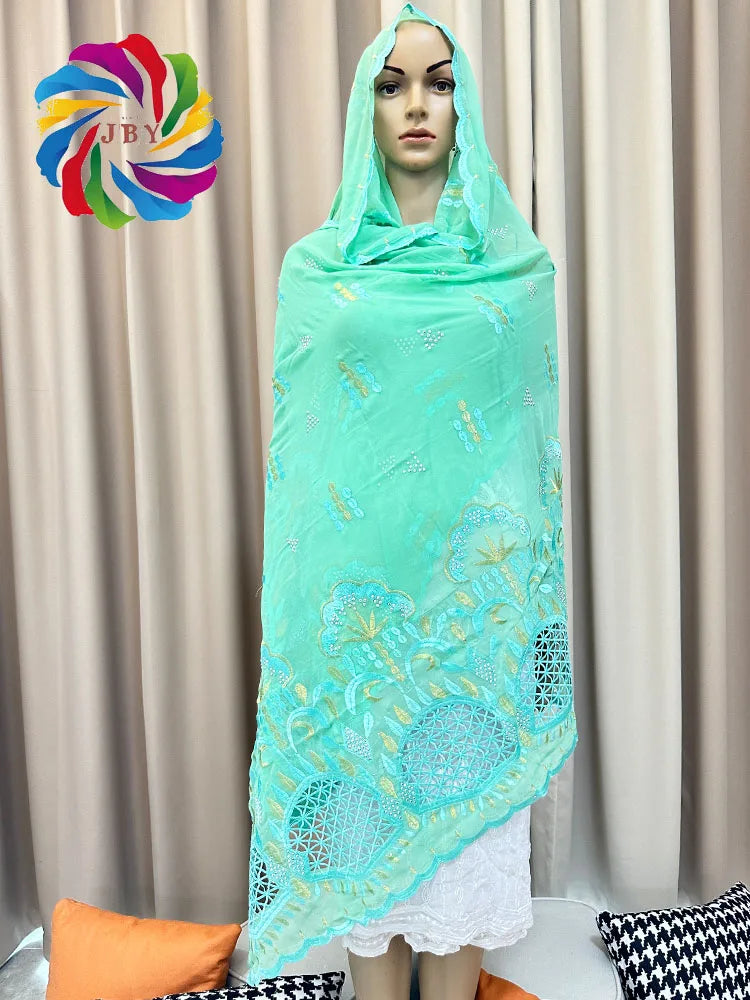 2023 Muslim Ramadan Hijab Femme Musulman Foulard Hijabs For Woman African Islam Dubai Chiffon Embroider Scarf 200*100 Shawls