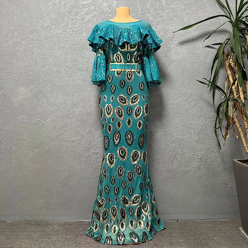 African Wedding Party Dresses for Women Elegant Sequin Bodycon Long Dress Turkey Dashiki Evening Gowns Ankara Ladies Clothing