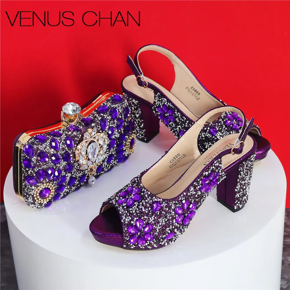 Sandals Newest INS Style Green Color Elegant Low Heels Nigeria Popular Design African Ladies Shoes And Bag Set for Wedding Party