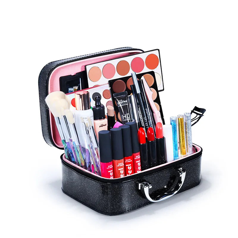 Makeup Kit Full Set Box Glitter Eyeshadow Plate Powder Blush Foundation Professional Multifunctional for Miss Women Make-up Bag