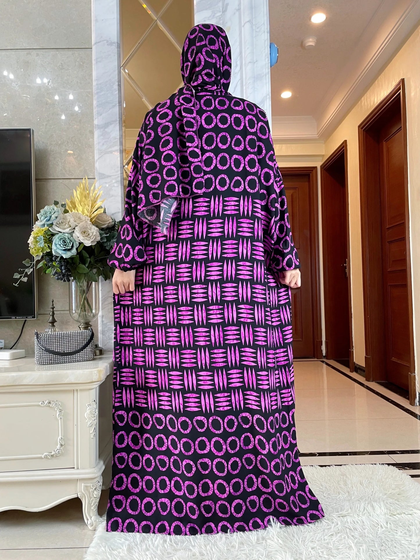 Nesw Spring Muslim Cotton Abaya Women Ramadan Prayer Dubai Turkey Middle East Femme Robe Floral Loose African Dress Turban Joint