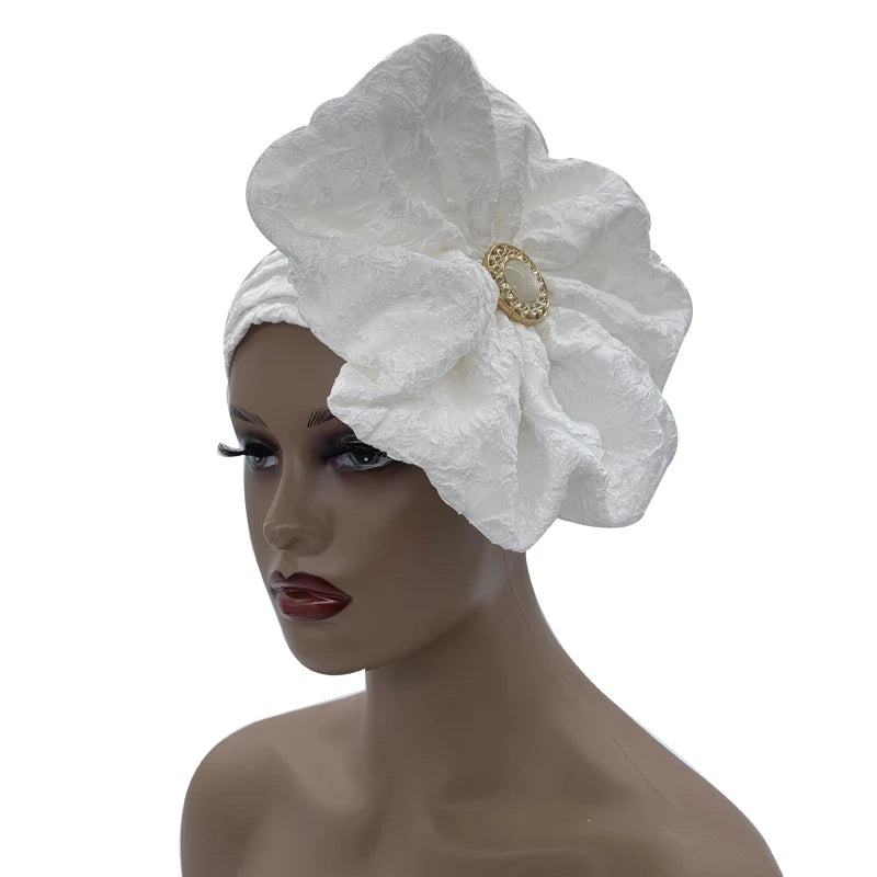 Big Flower Turban Bonnet Fashion Women's Head Wraps African Auto Gele Headties Muslim Headscarf Caps