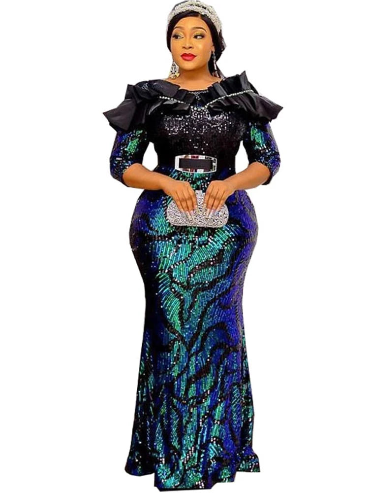 2024 Wedding Party Evening Dresses Long Luxury Dubai African Sequin Bodycon Mermaid Robe Ankara Dashiki Outfits Vetement Femme