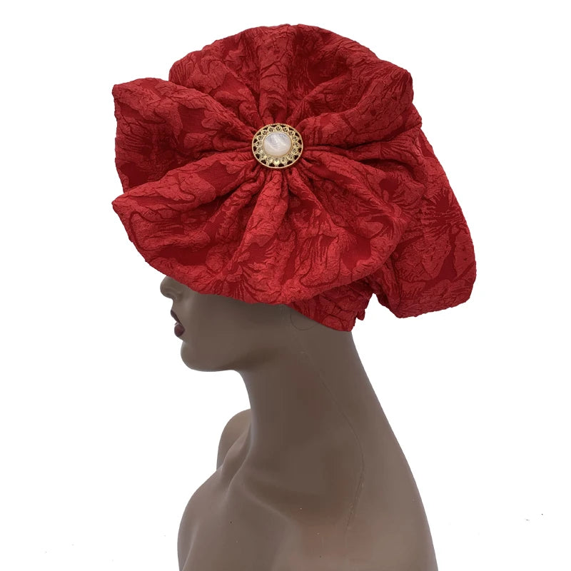 Big Flower Turban Bonnet Fashion Women's Head Wraps African Auto Gele Headties Muslim Headscarf Caps