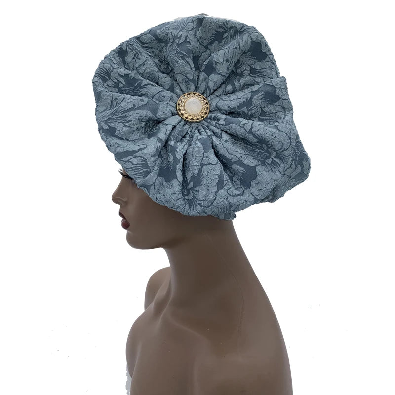 Big Flower Turban Bonnet Fashion Women's Head Wraps African Auto Gele Headties Muslim Headscarf Caps