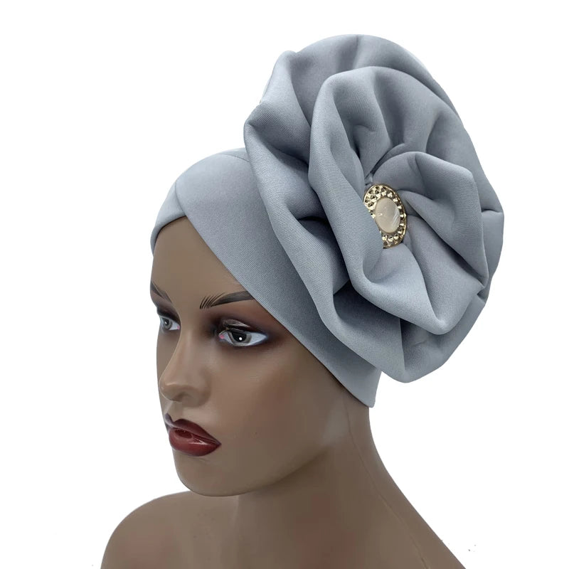 Big Flower Turban Bonnet Fashion Women's Head Wraps African Auto Gele Headties Muslim Headscarf Caps