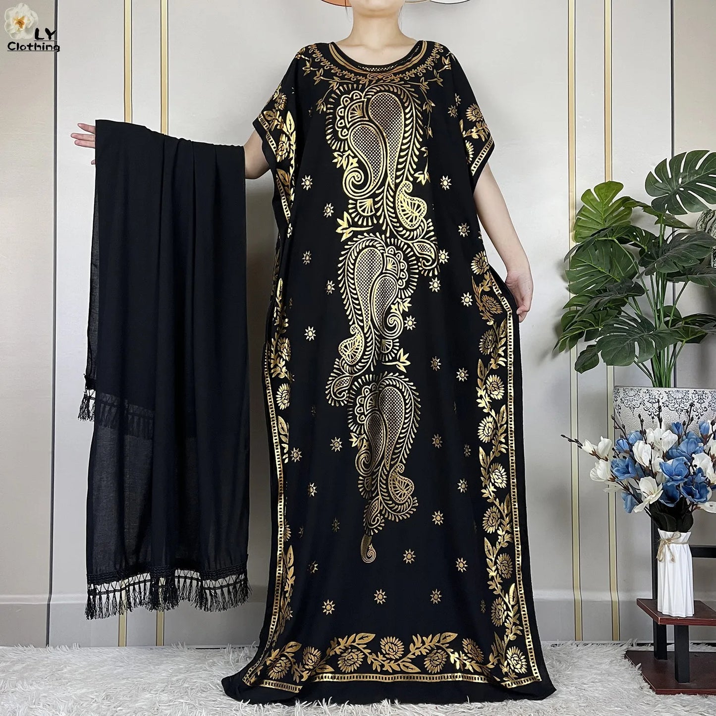 New Summer Abaya For Women Casual Short Sleeve Soft Cotton Dress Dubai Kaftan Loose Lady Maxi Islam African Dress With Big Scarf