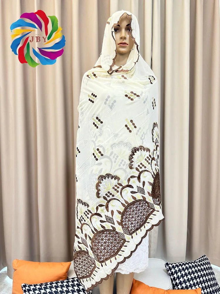 2023 Muslim Ramadan Hijab Femme Musulman Foulard Hijabs For Woman African Islam Dubai Chiffon Embroider Scarf 200*100 Shawls