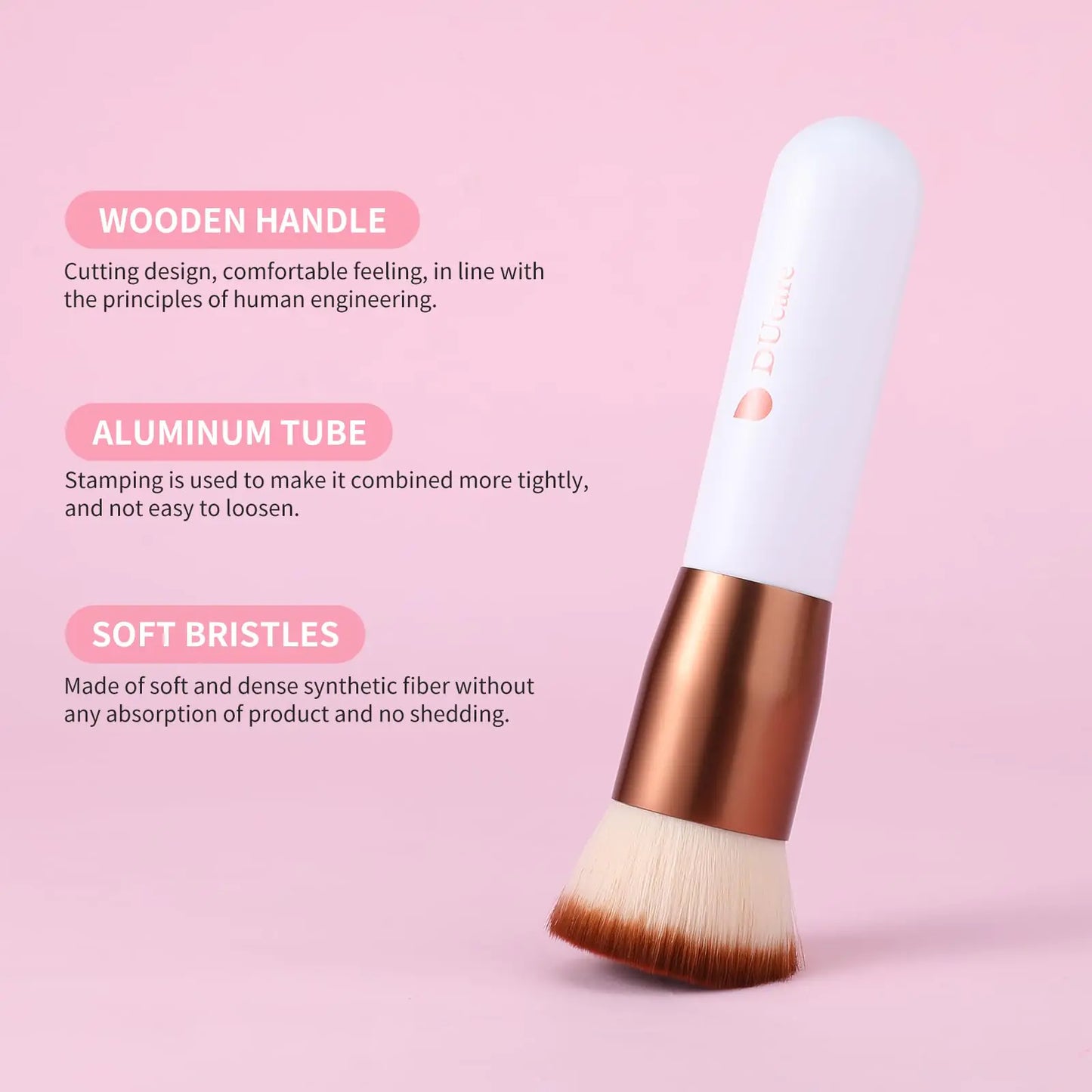 DUcare Foundation Brush Flat Top Kabuki Self Tanner Brush Synthetic Professional Makeup Brush Liquid Blending Mineral Powder Buffing Stippling Makeup Tools, Rose Golden/White rose gold