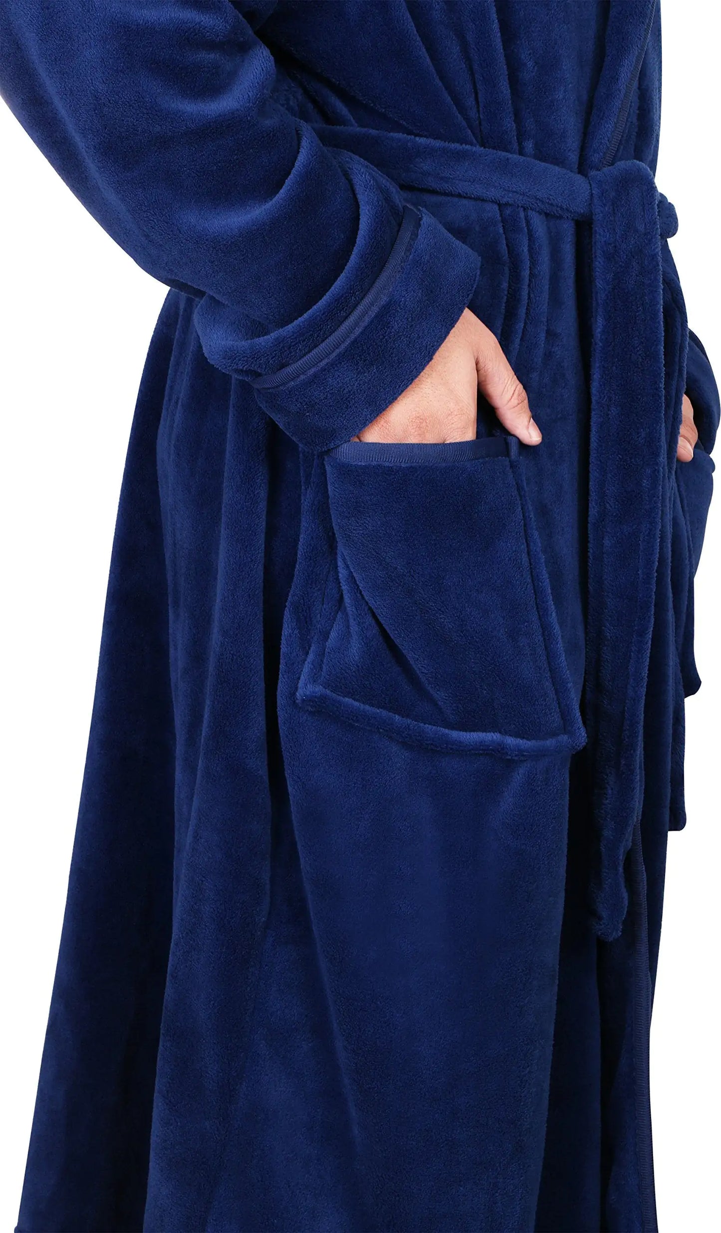 NY Threads Men's Hooded Fleece Bathrobe Plush Long Spa Robe Small-Medium Navy