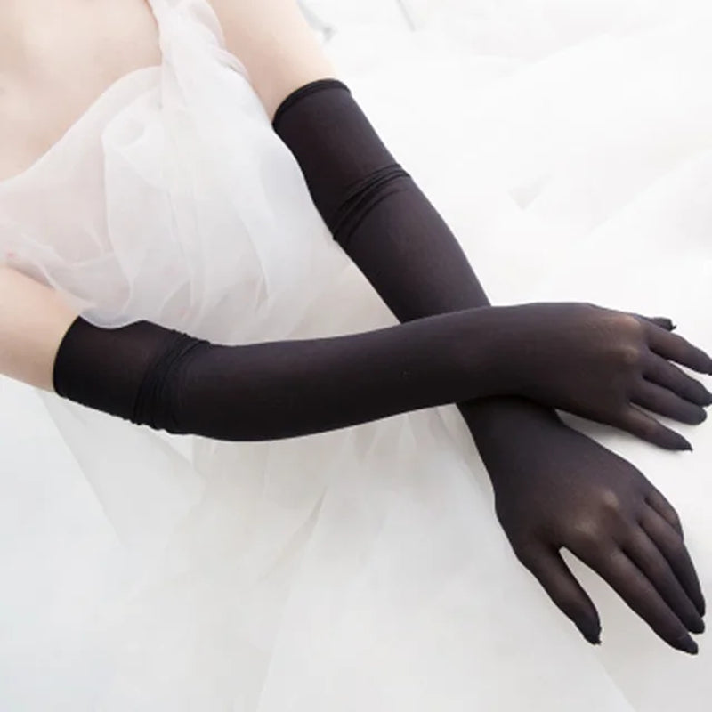 Women Sexy Lace Sunscreen Gloves Summer Female Long Elastic Ultra-Thin Anti-Uv Driving Gloves Black Party Etiquette Gloves H83