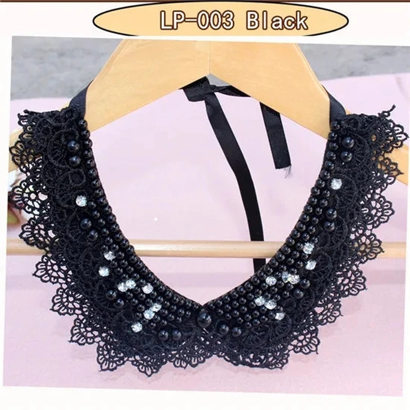 Vintage Black Lace Beaded Collar Choker Collar Necklace Fake Collar Women 'S Clothing Accessories Sweet False Collar