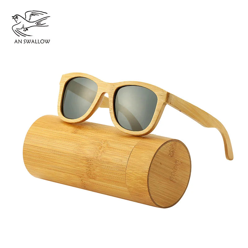 SWALLOW Real 100% Wooden Sunglasses, Polarized Bamboo UV400TAC Lens, Anti-Ultraviolet and Anti-Glare