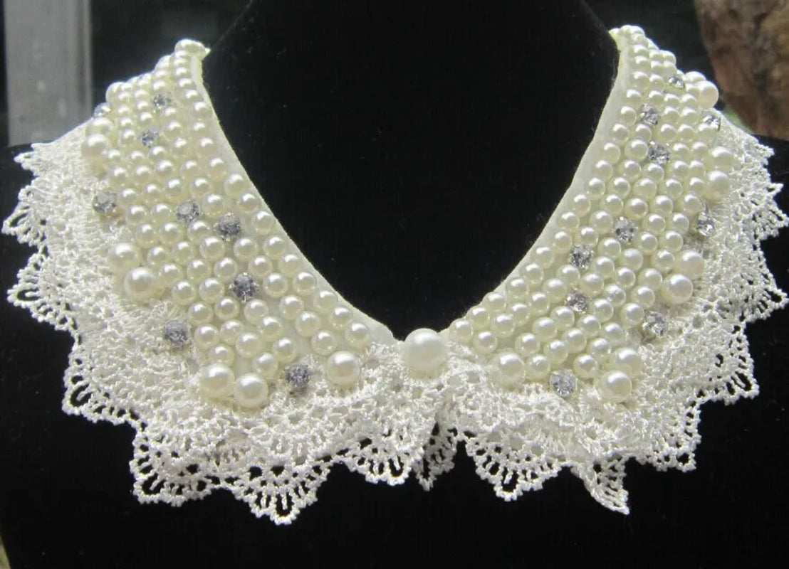 Vintage Black Lace Beaded Collar Choker Collar Necklace Fake Collar Women 'S Clothing Accessories Sweet False Collar