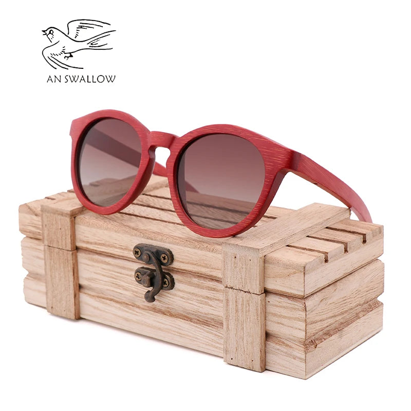 Green Environmental Protection Hand-Made Bamboo and Wood Glasses Bamboo Red Frame Sunglasses for Men and Women Driving Sunglasse