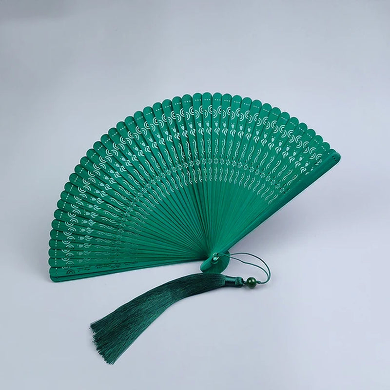 Full Bamboo Folding Fan Hollow Carving Women'S Dance Wedding Portable Fan Travel Selfie Accessories Craft Daily Home Decoration