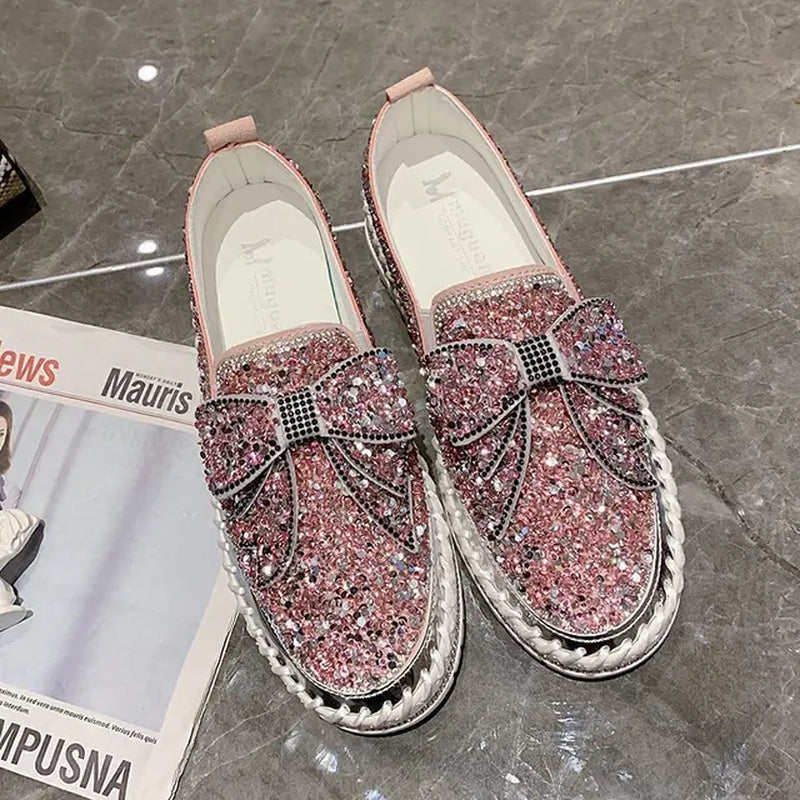 Women Flat Loafers Woman Rhinestone Shoes Female Autumn Casual Platform Glitter Design Slip Shoes Mujer Shoes Ladies 2021