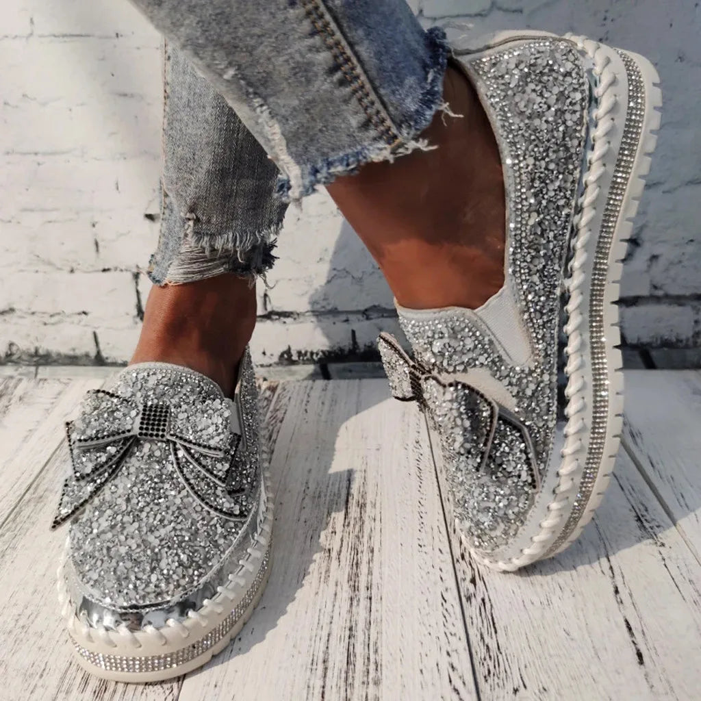 Women Flat Loafers Woman Rhinestone Shoes Female Autumn Casual Platform Glitter Design Slip Shoes Mujer Shoes Ladies 2021