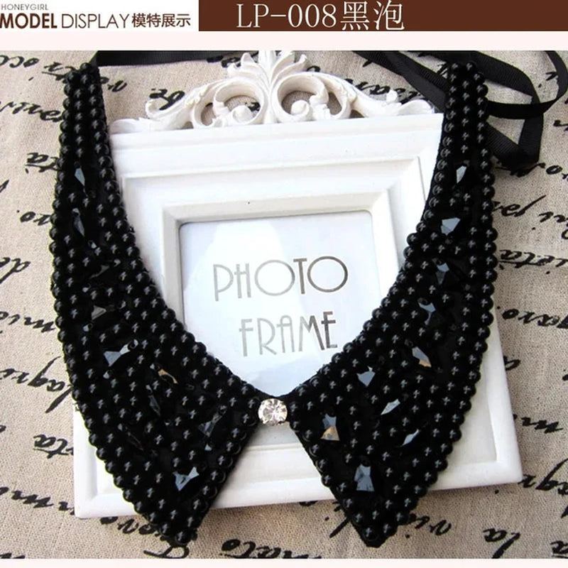 Vintage Black Lace Beaded Collar Choker Collar Necklace Fake Collar Women 'S Clothing Accessories Sweet False Collar