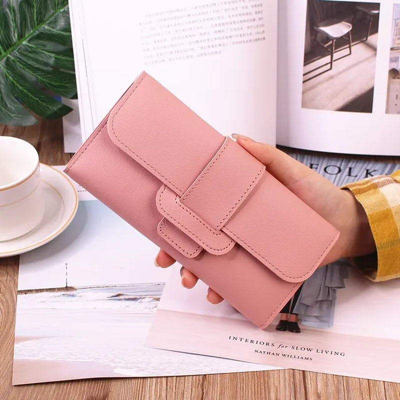 Ladies Leather Wallet Women Long Flap High-End Luxury Long Multifunctional Buckle Leather Wallet