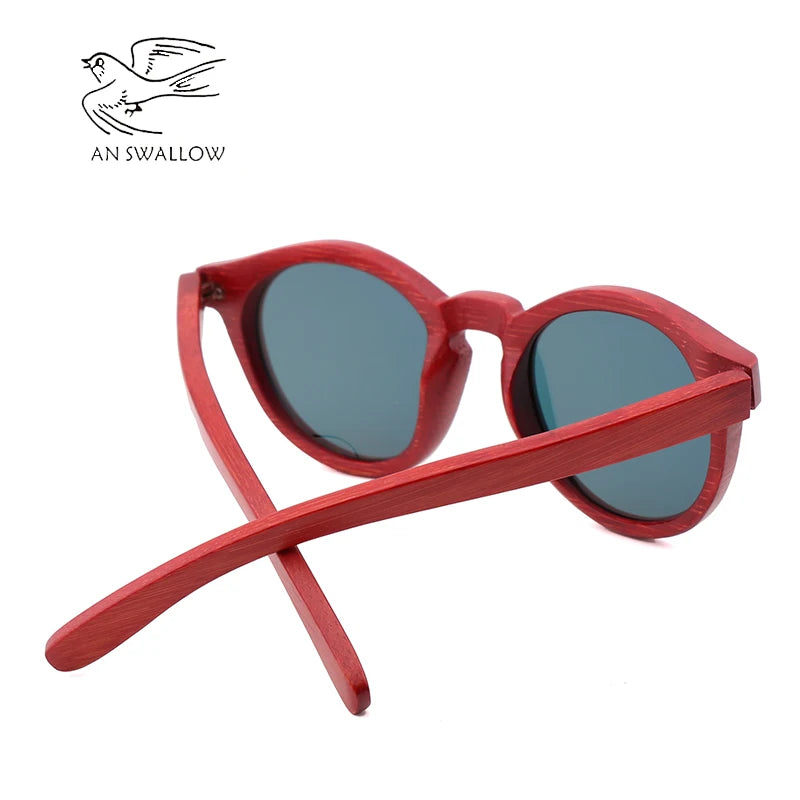 Green Environmental Protection Hand-Made Bamboo and Wood Glasses Bamboo Red Frame Sunglasses for Men and Women Driving Sunglasse