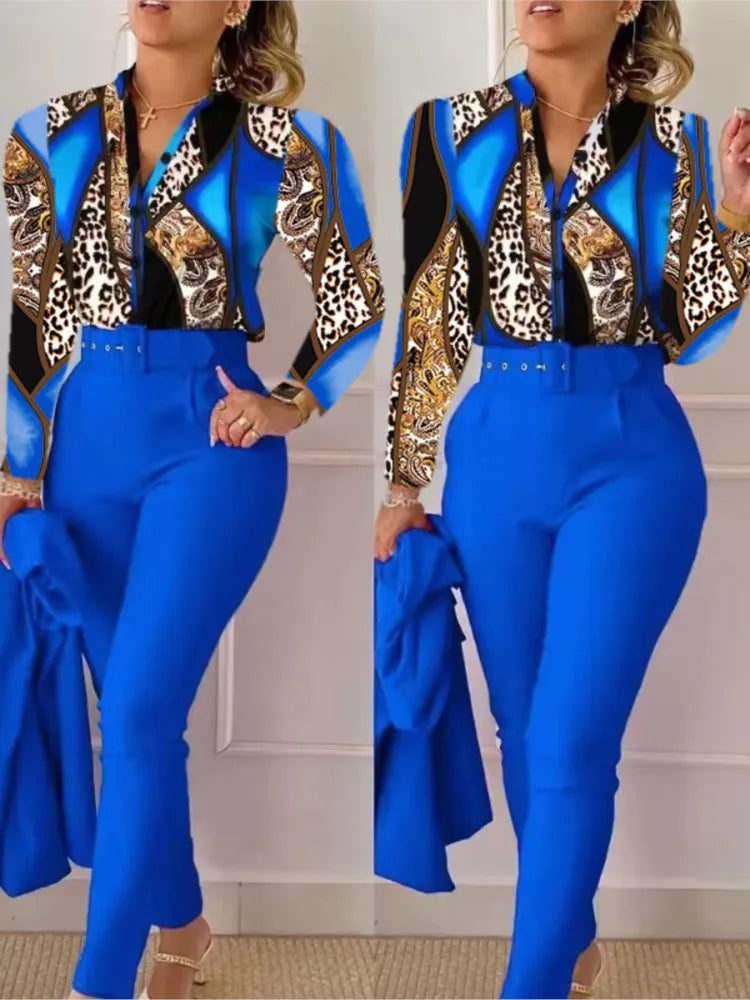 Elegant Women Printed Two Piece Suit Set