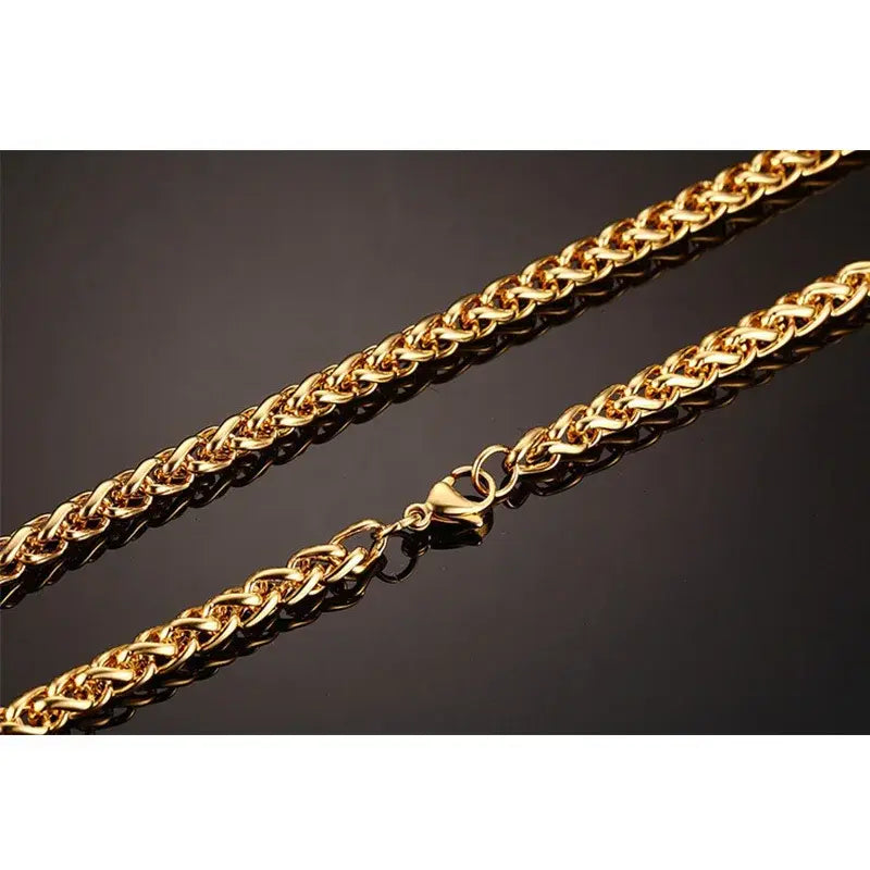 Gold Color Stainless Steel Long Spiga Italian Necklace