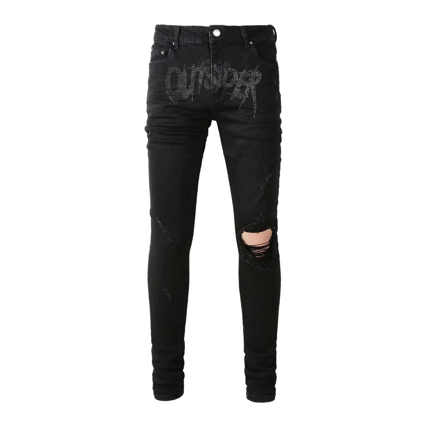 Classic Black Stretch Denim Ripped Skinny Men's Jeans