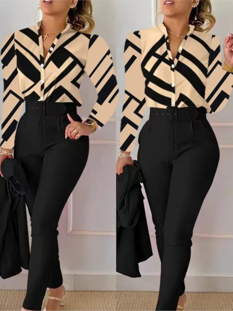 Elegant Women Printed Two Piece Suit Set