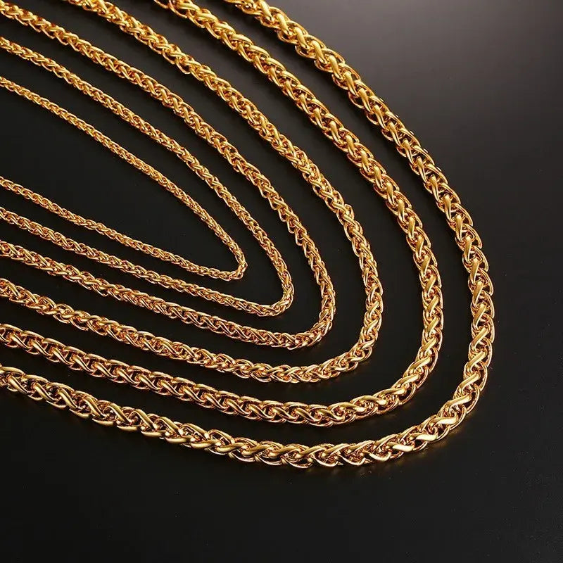 Gold Color Stainless Steel Long Spiga Italian Necklace